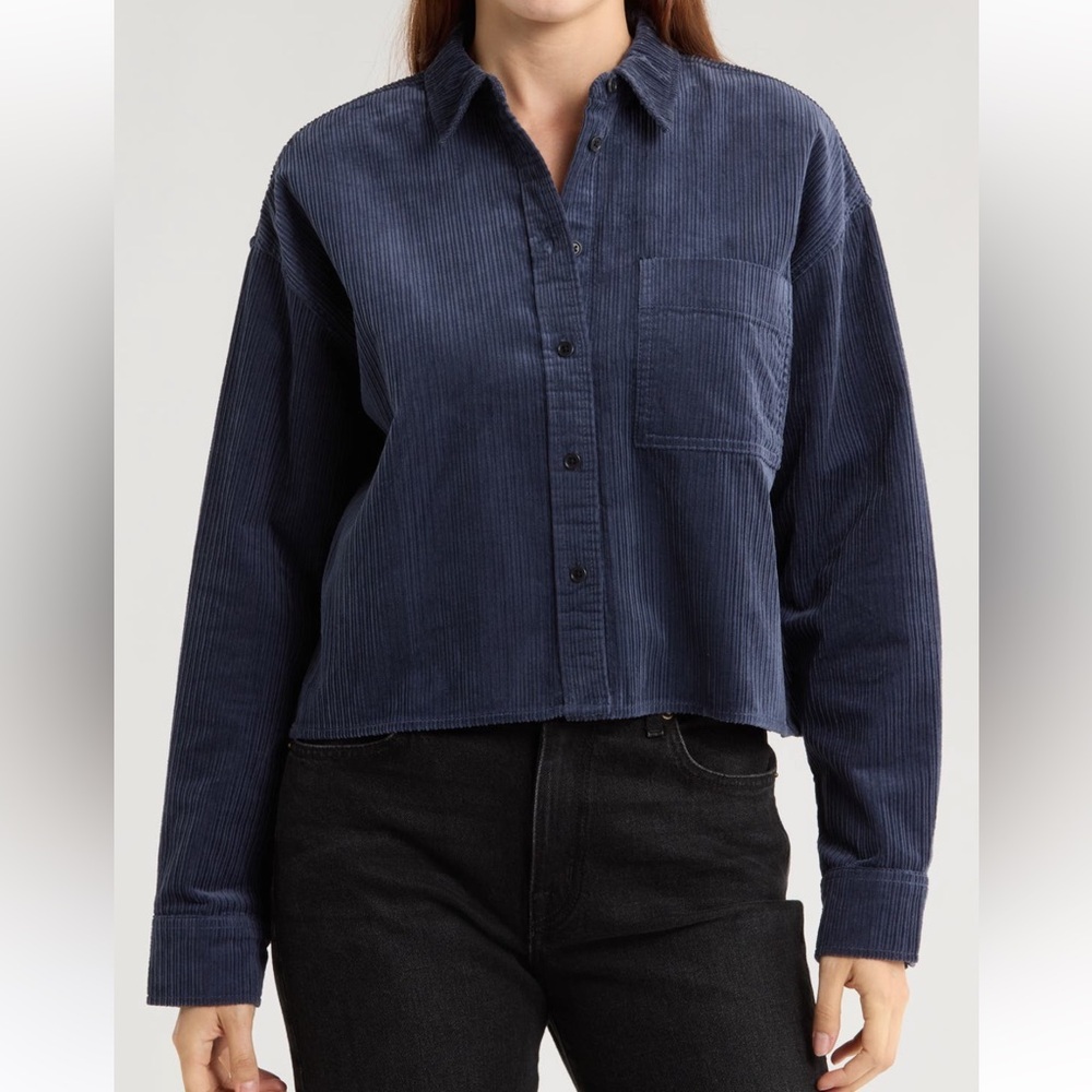 Madewell Variegated Corduroy Oversized Button-Up Shirt in Deep Navy medium